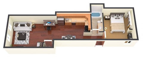 Floor plan for 1 bed, 1 bath, 860 sqft